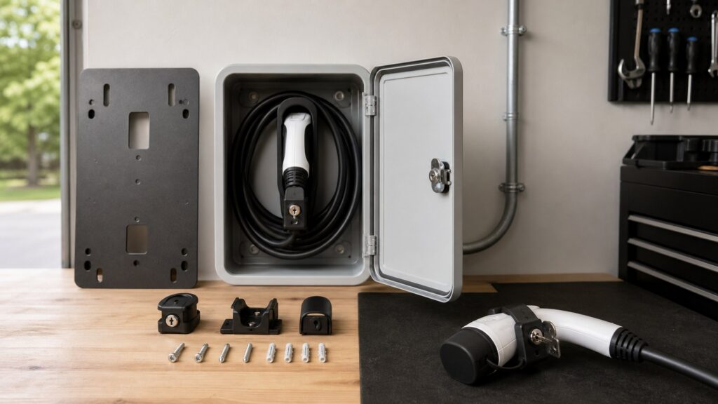 charging safety locks shopping setup for garage electrical planning with practical vehicle-focused details