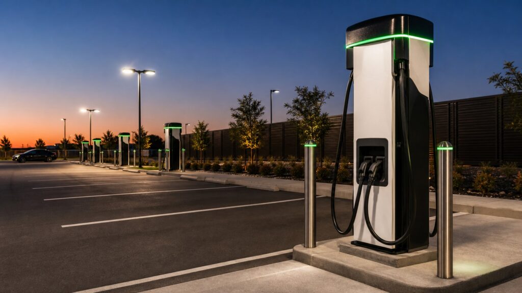 commercial ev charging stations shopping setup for smart charging schedules with practical vehicle-focused details