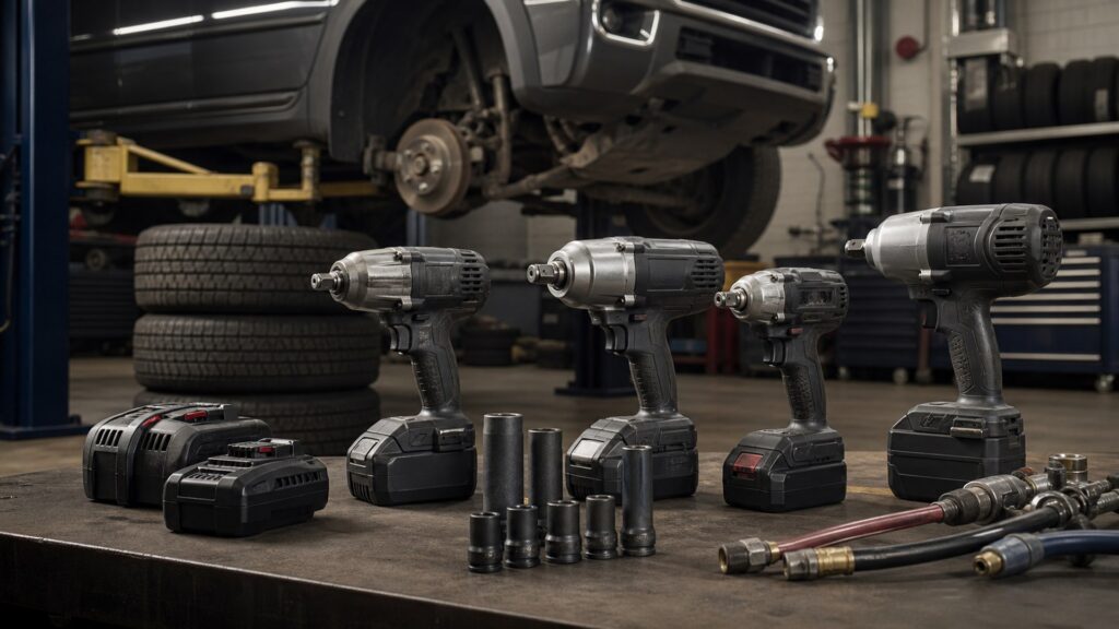 cordless impact wrenches shopping setup for professional shop use with practical vehicle-focused details