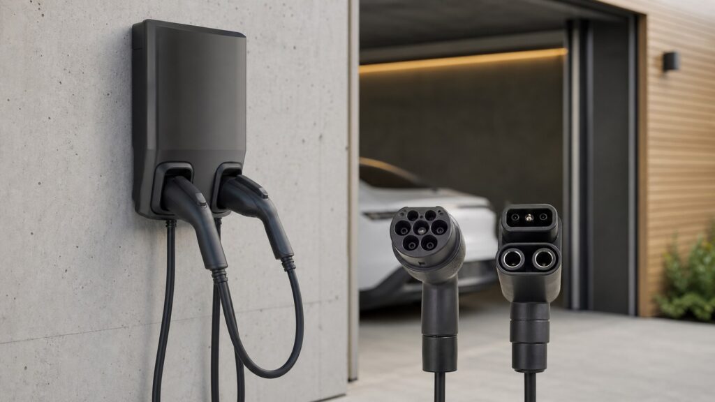 dual port ev chargers shopping setup for adapter and connector compatibility with practical vehicle-focused details