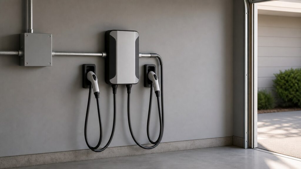dual port ev chargers shopping setup for garage electrical planning with practical vehicle-focused details