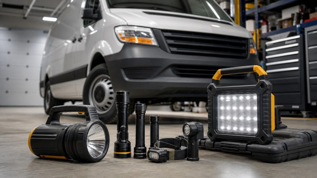 emergency flashlights shopping setup for commercial vehicle readiness with practical vehicle-focused details
