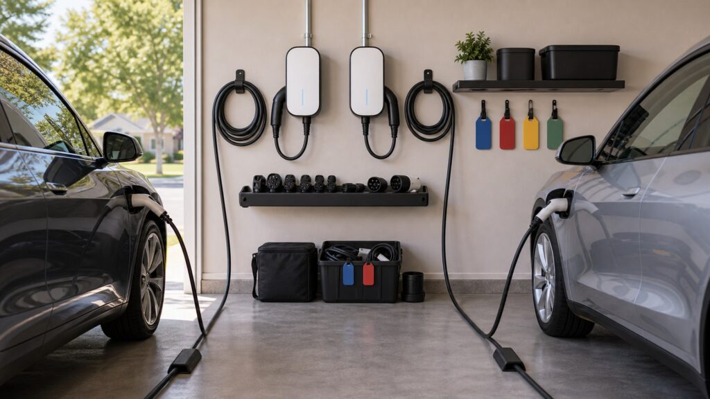 ev charging accessories shopping setup for multi-ev households with practical vehicle-focused details