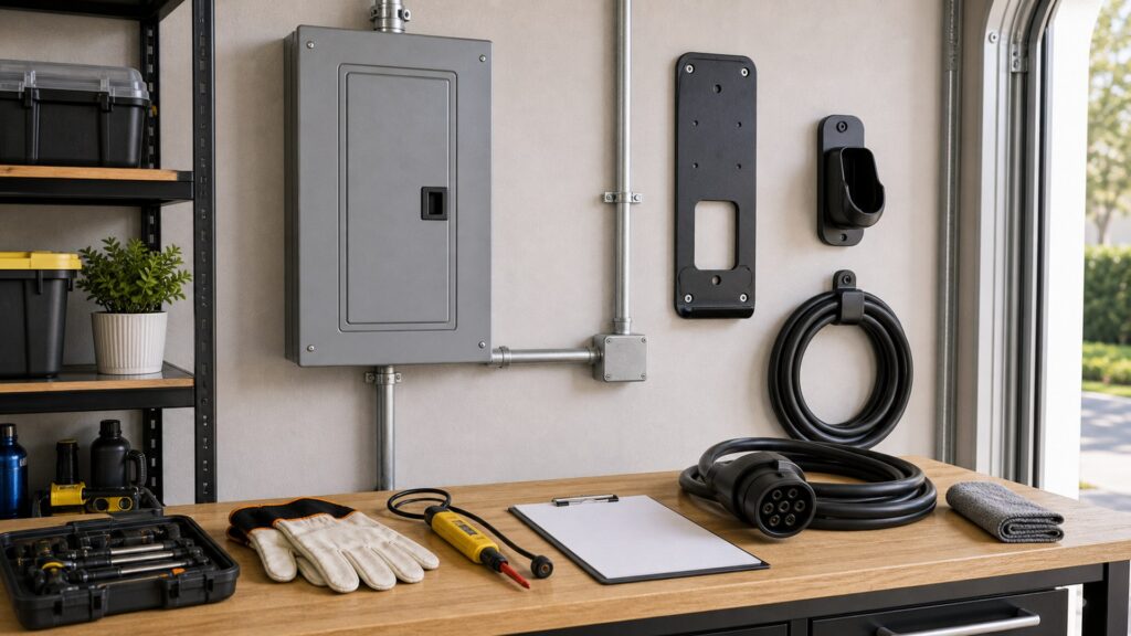 ev charging safety shopping setup for garage electrical planning with practical vehicle-focused details