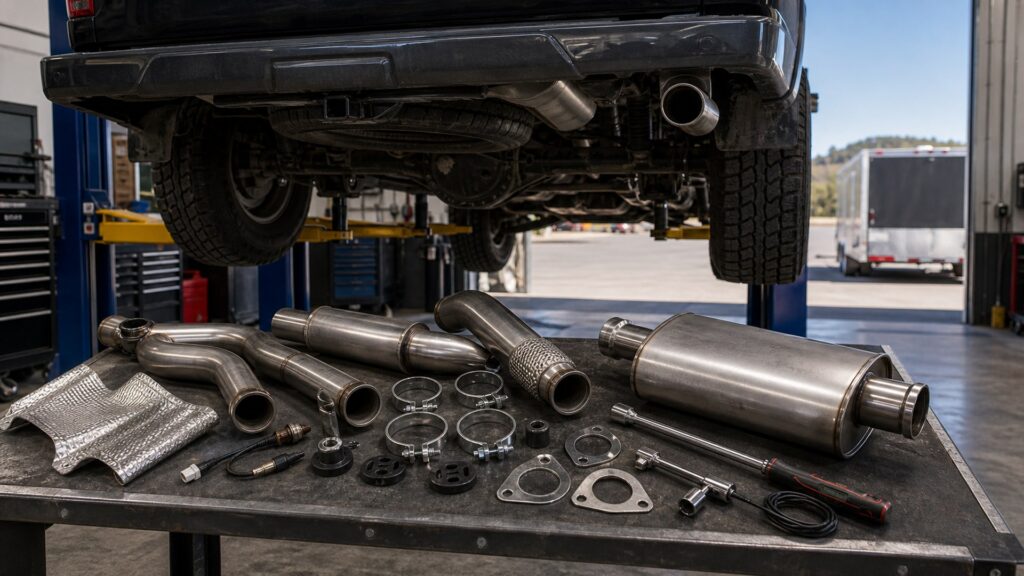 exhaust systems shopping setup for towing and load performance with practical vehicle-focused details
