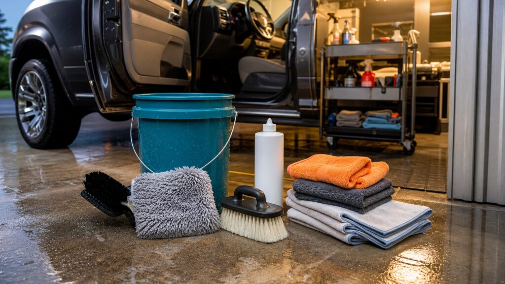 exterior detailing kits shopping setup for interior restoration projects with practical vehicle-focused details