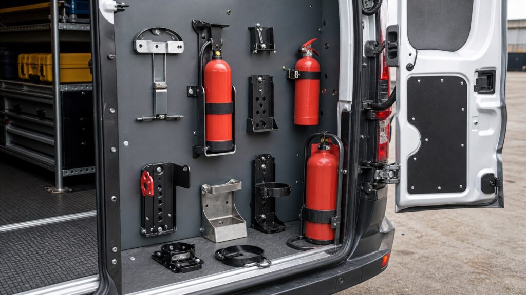 fire extinguisher mounts shopping setup for commercial vehicle readiness with practical vehicle-focused details