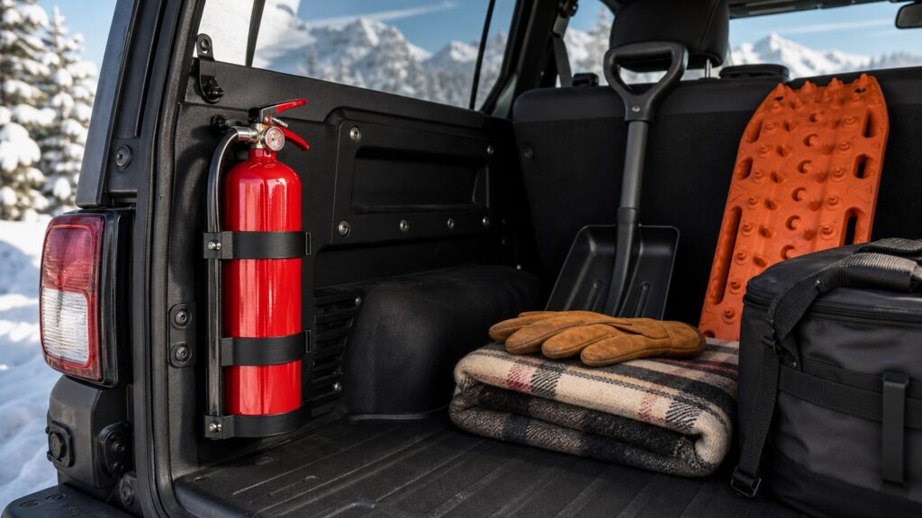 fire extinguisher mounts shopping setup for winter travel kits with practical vehicle-focused details