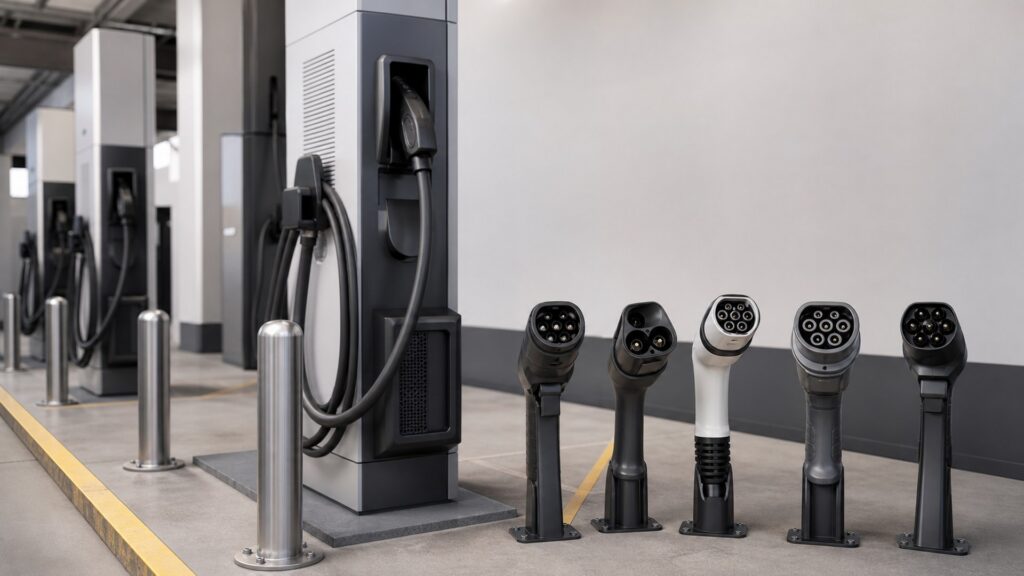 fleet ev chargers shopping setup for adapter and connector compatibility with practical vehicle-focused details