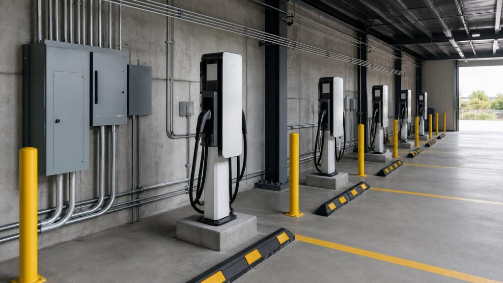 fleet ev chargers shopping setup for garage electrical planning with practical vehicle-focused details