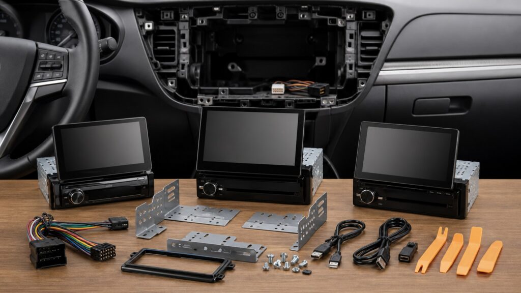 floating display head units shopping setup for in-dash upgrade planning with practical vehicle-focused details