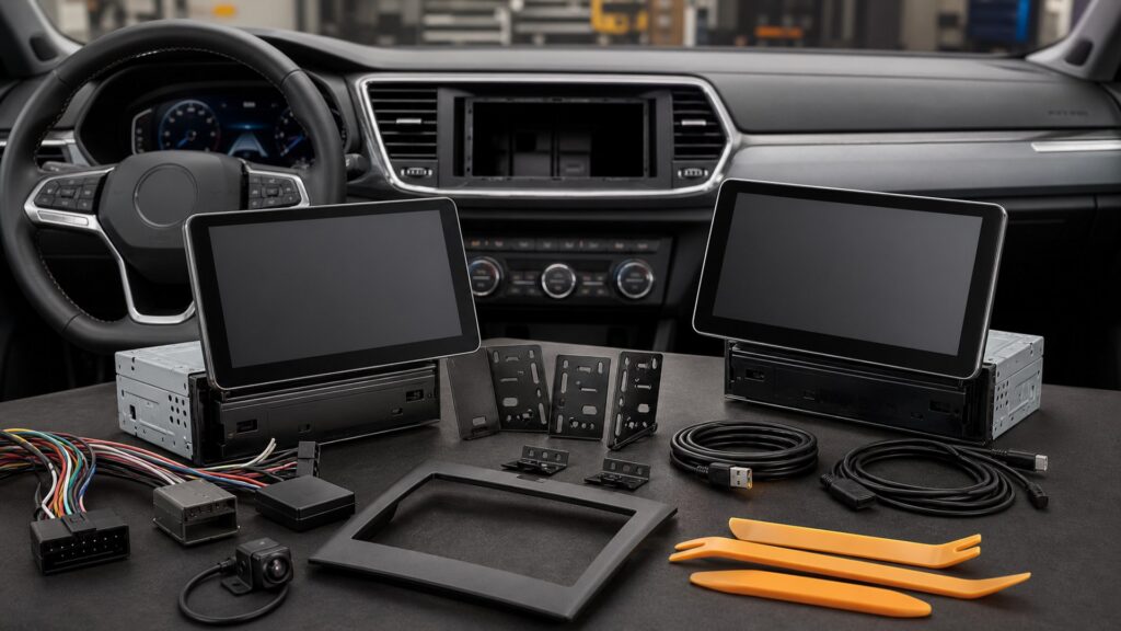 floating display head units shopping setup for screen, sensor, and app integration with practical vehicle-focused details