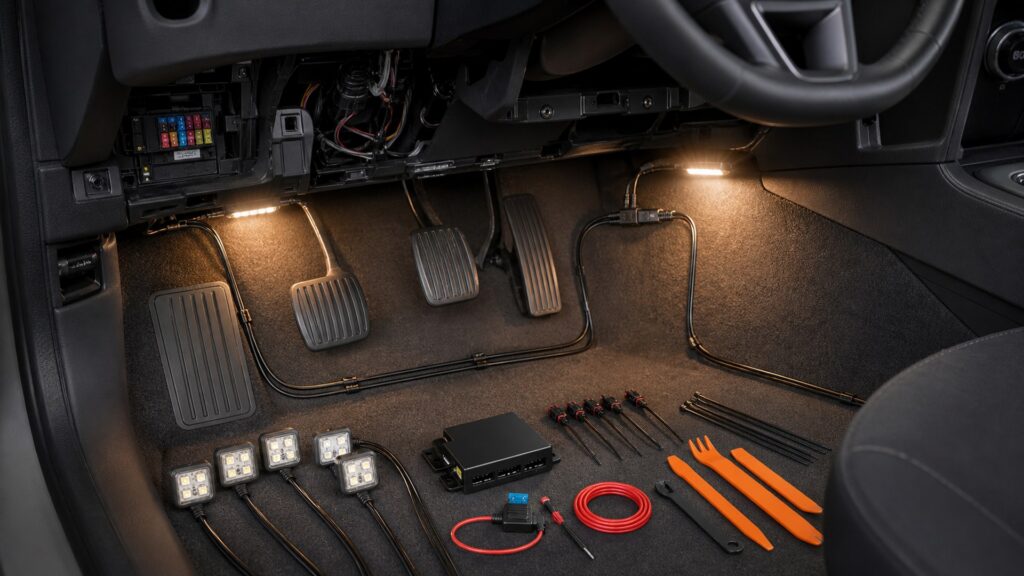 footwell lighting kits shopping setup for wiring and mounting planning with practical vehicle-focused details