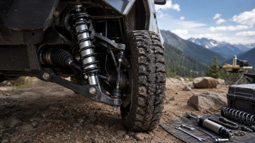 heavy duty shock absorbers shopping setup for self-reliant travel prep with practical vehicle-focused details