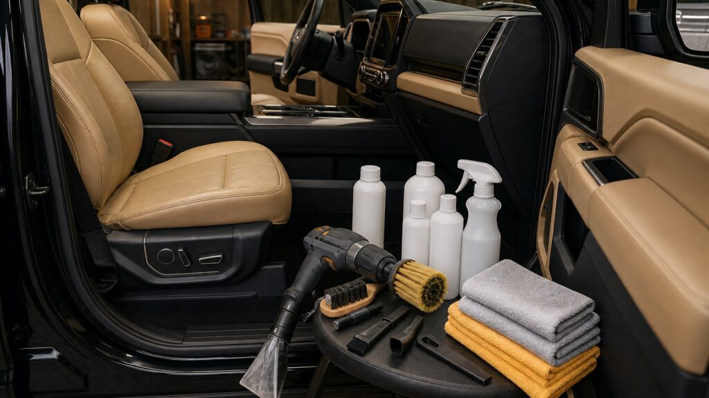 interior detailing kits shopping setup for interior restoration projects with practical vehicle-focused details