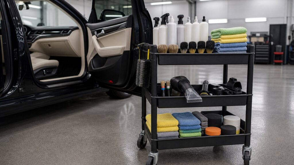 interior detailing kits shopping setup for professional detailer workflows with practical vehicle-focused details
