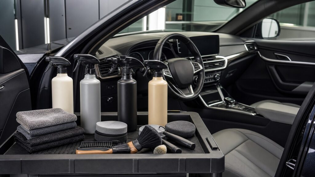 interior protectants shopping setup for professional detailer workflows with practical vehicle-focused details