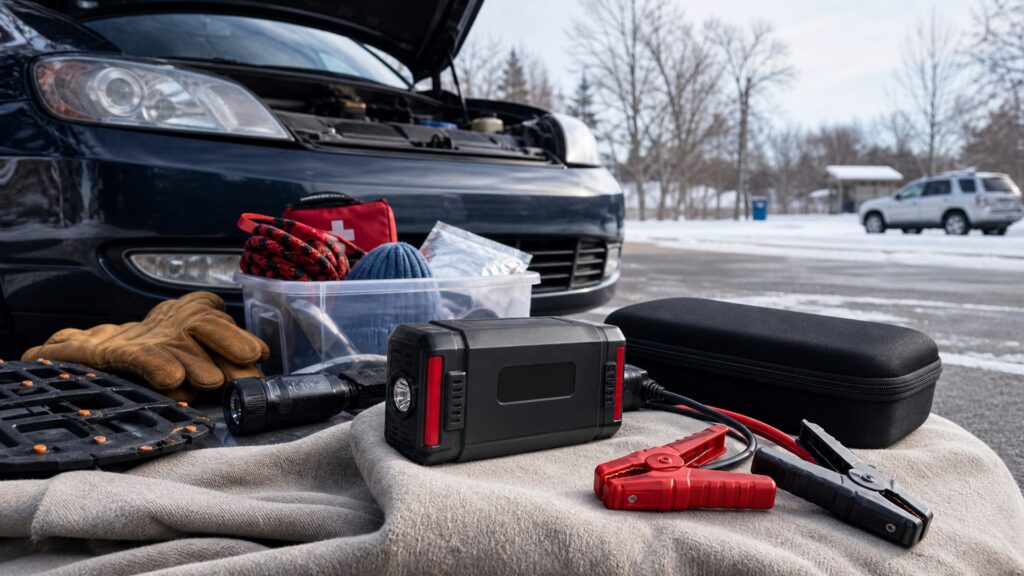 jump starter power banks shopping setup for winter travel kits with practical vehicle-focused details