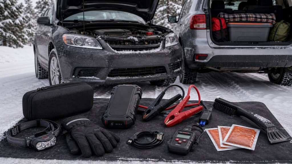 jump starters shopping setup for winter travel kits with practical vehicle-focused details