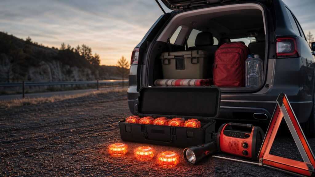 led road flares shopping setup for disaster and evacuation planning with practical vehicle-focused details