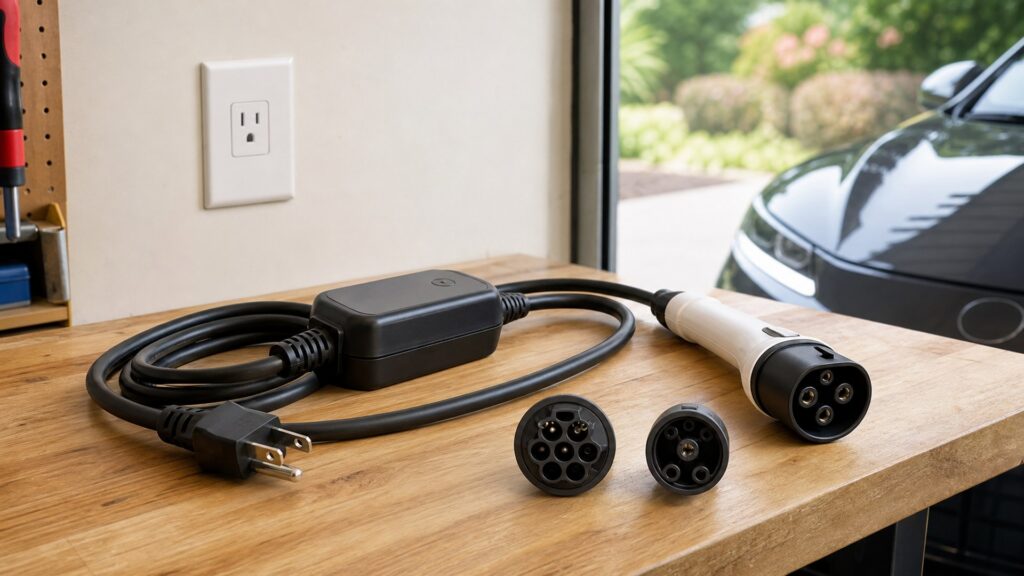 level 1 ev chargers shopping setup for adapter and connector compatibility with practical vehicle-focused details