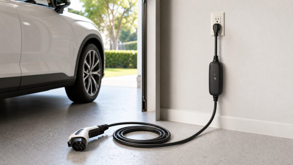 level 1 ev chargers shopping setup for garage electrical planning with practical vehicle-focused details