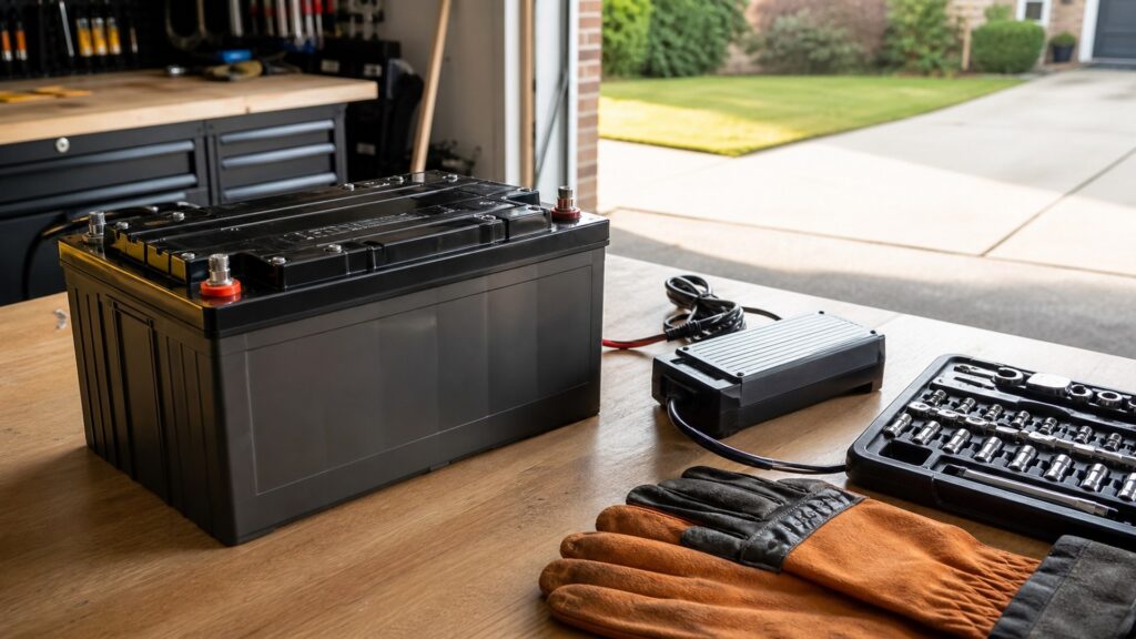 lithium car batteries shopping setup for home garage repair projects with practical vehicle-focused details