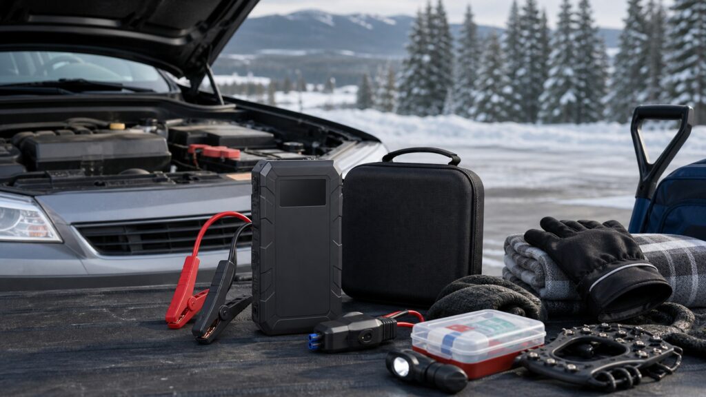 lithium jump starters shopping setup for winter travel kits with practical vehicle-focused details