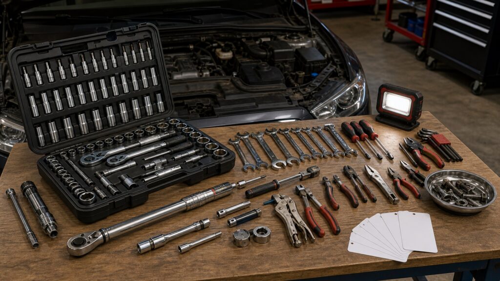 mechanic tool sets shopping setup for repair planning with practical vehicle-focused details