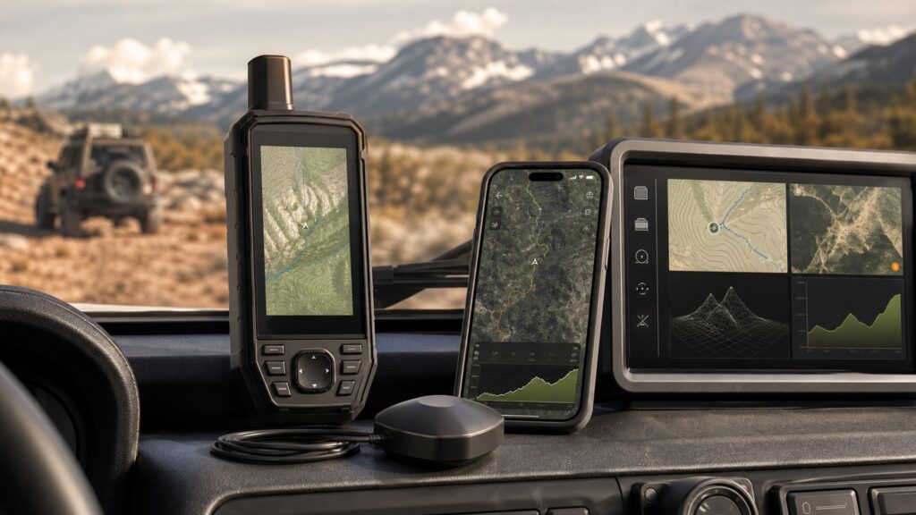off-road gps units shopping setup for screen, sensor, and app integration with practical vehicle-focused details