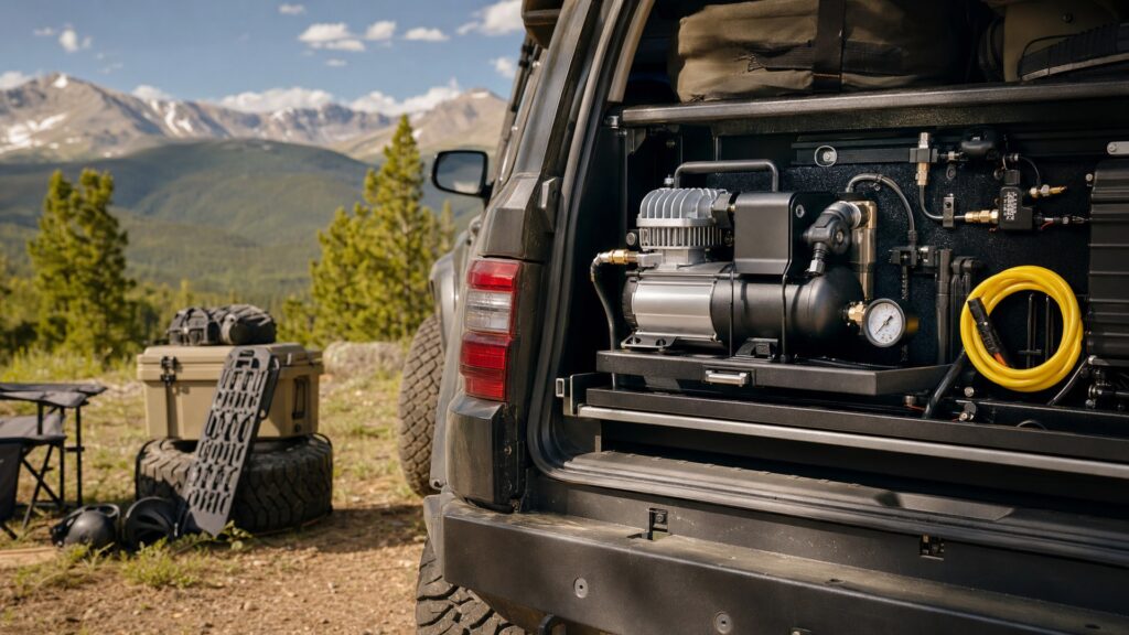 onboard air compressors shopping setup for overlanding trip setups with practical vehicle-focused details