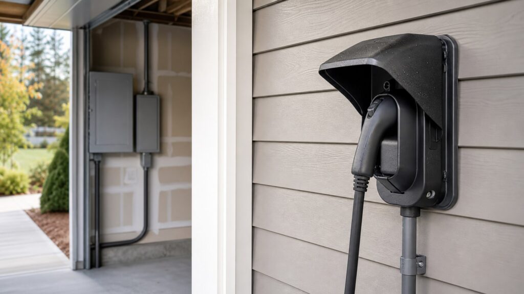 outdoor charging covers shopping setup for garage electrical planning with practical vehicle-focused details