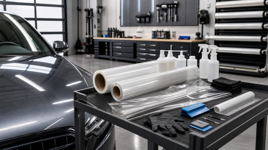 paint protection film kits shopping setup for professional detailer workflows with practical vehicle-focused details