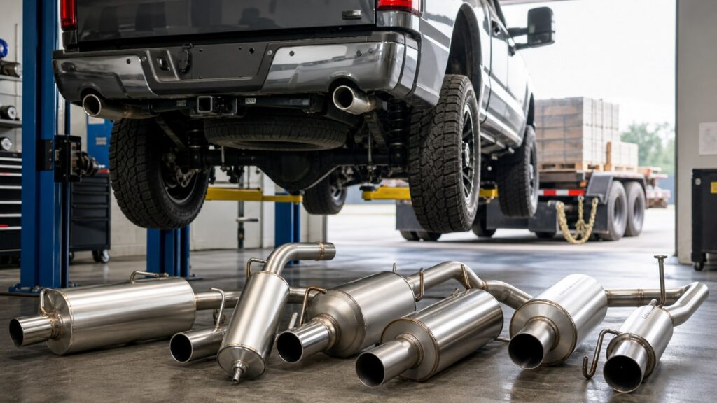 performance mufflers shopping setup for towing and load performance with practical vehicle-focused details