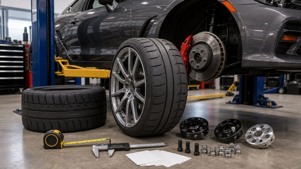 performance tires shopping setup for wheel size and clearance checks with practical vehicle-focused details