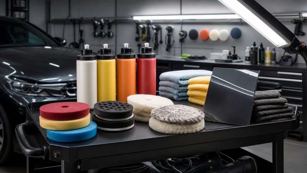 polishing compounds shopping setup for professional detailer workflows with practical vehicle-focused details