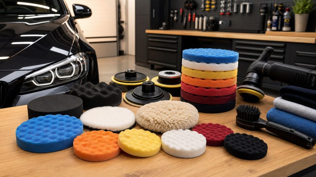 polishing pads shopping setup for garage detailing setups with practical vehicle-focused details