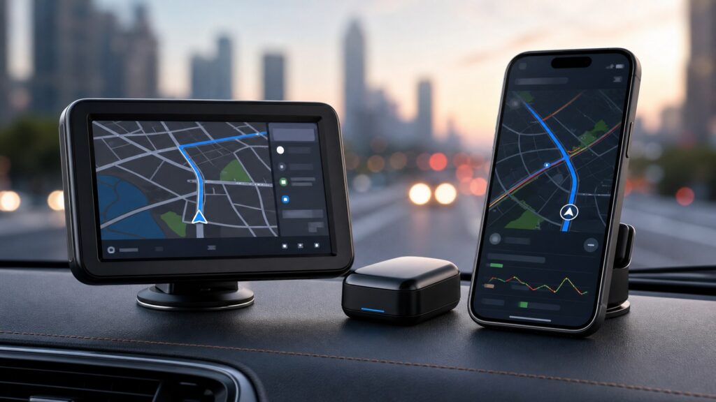 portable gps navigators shopping setup for screen, sensor, and app integration with practical vehicle-focused details