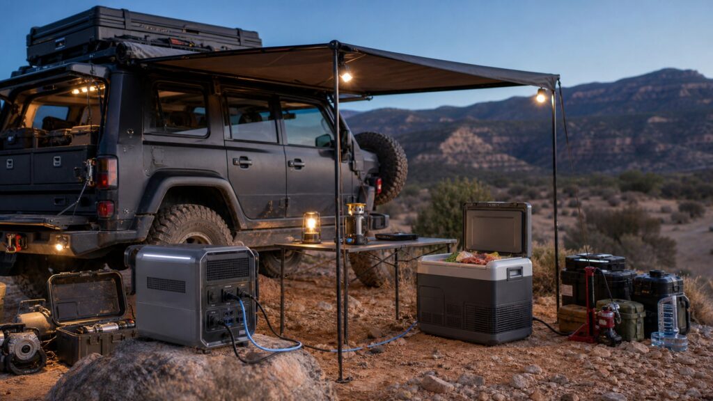 portable power stations shopping setup for self-reliant travel prep with practical vehicle-focused details