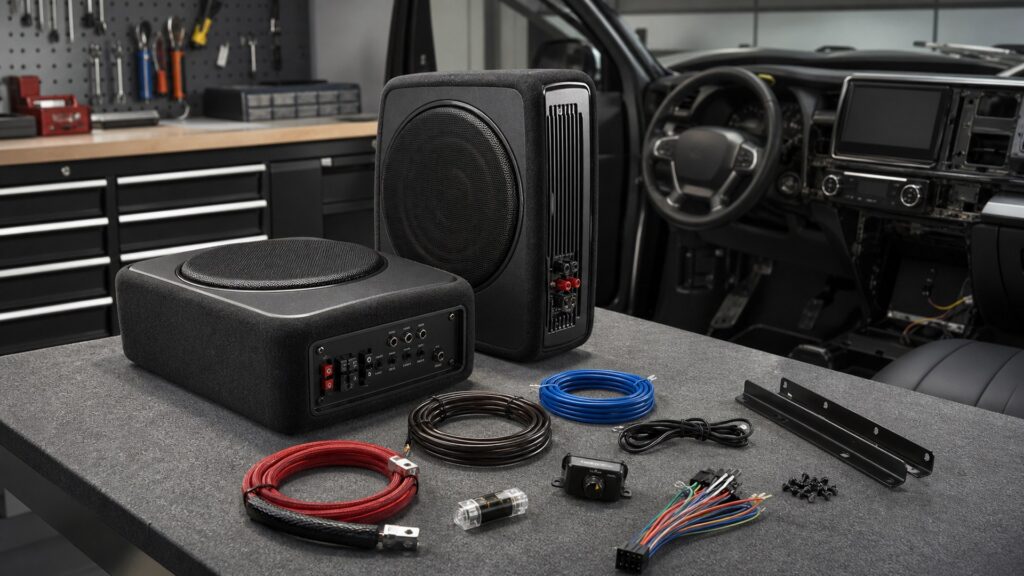 powered subwoofer systems shopping setup for installation and wiring requirements with practical vehicle-focused details