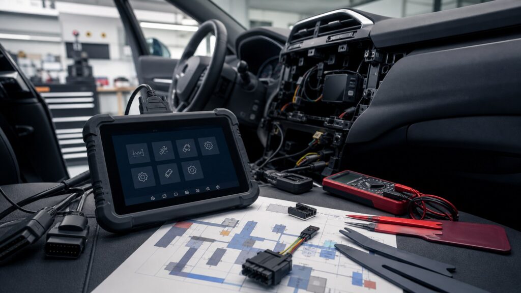 professional obd2 scanners shopping setup for in-dash upgrade planning with practical vehicle-focused details