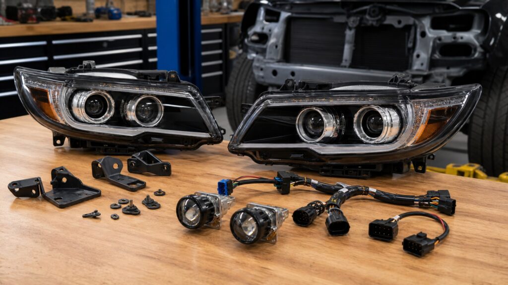 projector headlights shopping setup for wiring and mounting planning with practical vehicle-focused details