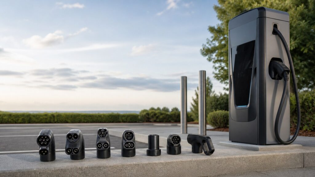 public charging stations shopping setup for adapter and connector compatibility with practical vehicle-focused details