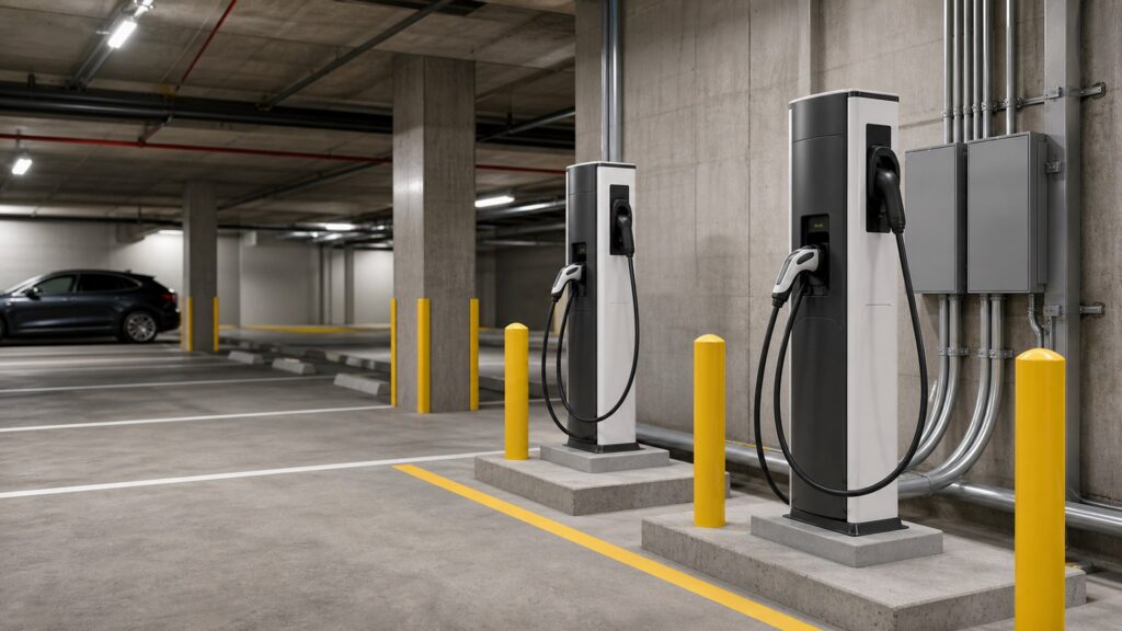 public charging stations shopping setup for garage electrical planning with practical vehicle-focused details