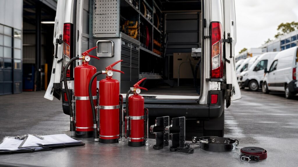 rechargeable fire extinguishers shopping setup for commercial vehicle readiness with practical vehicle-focused details
