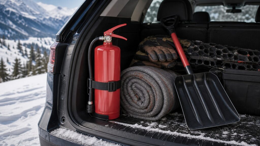 rechargeable fire extinguishers shopping setup for winter travel kits with practical vehicle-focused details