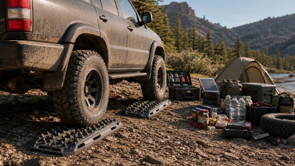 recovery boards shopping setup for self-reliant travel prep with practical vehicle-focused details