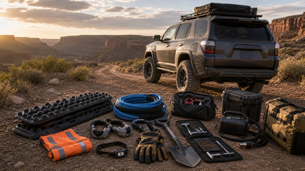 recovery equipment shopping setup for self-reliant travel prep with practical vehicle-focused details