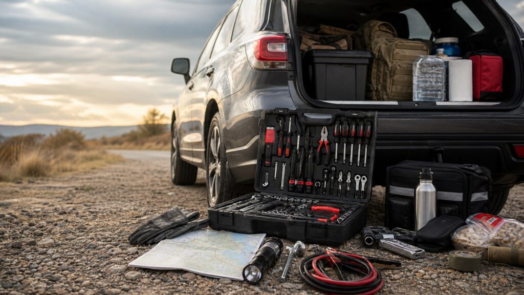 roadside tool kits shopping setup for disaster and evacuation planning with practical vehicle-focused details