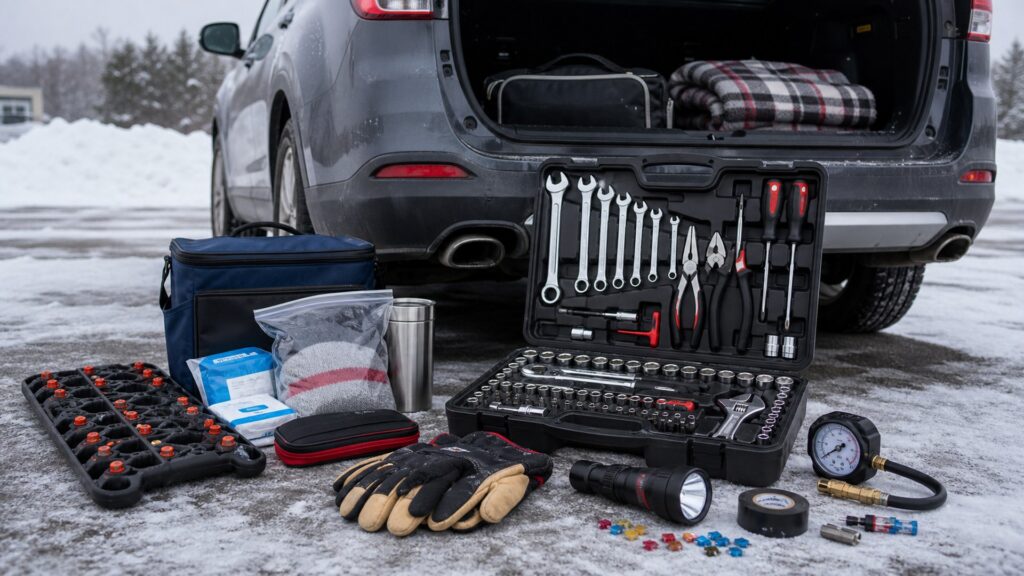 roadside tool kits shopping setup for winter travel kits with practical vehicle-focused details